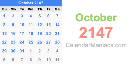 October 2147 Calendar October 2147