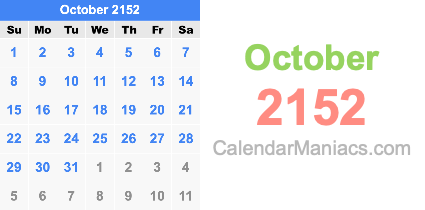 October 2152 Calendar October 2152
