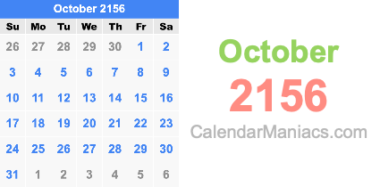 October 2156 Calendar October 2156