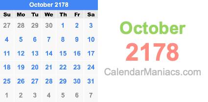 October 2178 Calendar October 2178
