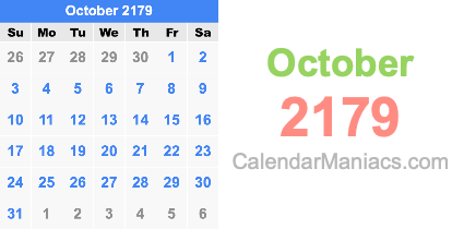October 2179 Calendar October 2179