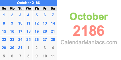October 2186 Calendar October 2186