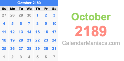 October 2189 Calendar October 2189