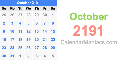 October 2191 Calendar October 2191