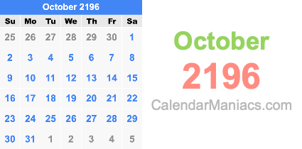October 2196 Calendar October 2196
