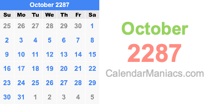 October 2287 Calendar October 2287