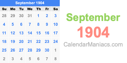 September 1904 Calendar September 1904