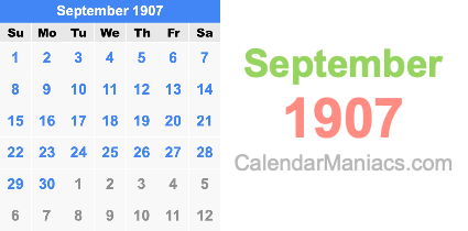 September 1907 Calendar September 1907