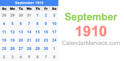 September 1910 Calendar September 1910