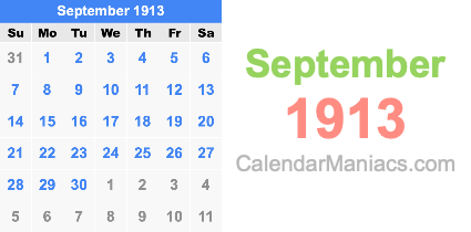 September 1913 Calendar September 1913