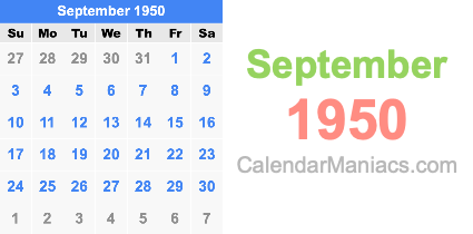 September 1950 Calendar