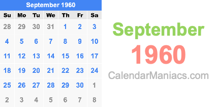 September 1960 Calendar