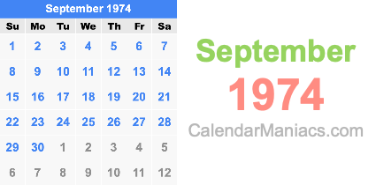 September 1974 Calendar