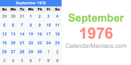September 1976 Calendar