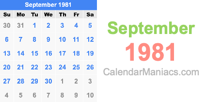 September 1981 Calendar