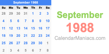 September 1988 Calendar