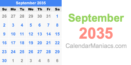 September 2035 Calendar September 2035