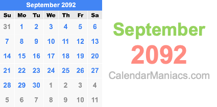September 2092 Calendar September 2092