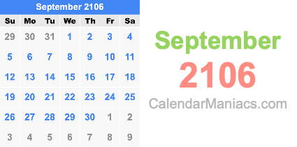 September 2106 Calendar September 2106