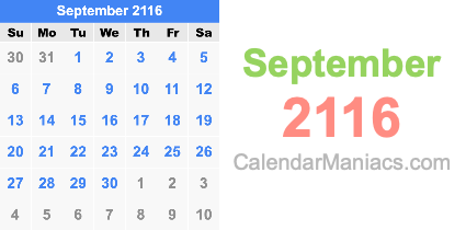 September 2116 Calendar September 2116