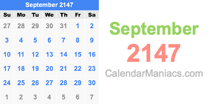 September 2147 Calendar September 2147