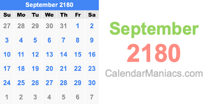 September 2180 Calendar September 2180