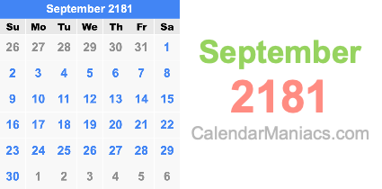 September 2181 Calendar September 2181