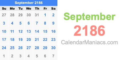 September 2186 Calendar September 2186