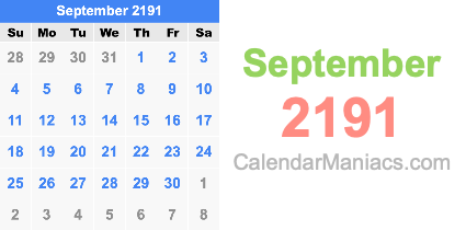 September 2191 Calendar September 2191