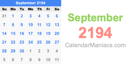 September 2194 Calendar September 2194