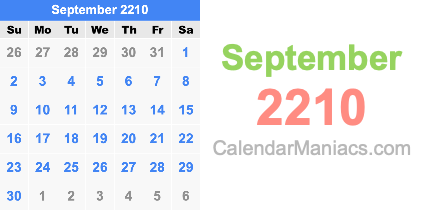 September 2210 Calendar September 2210