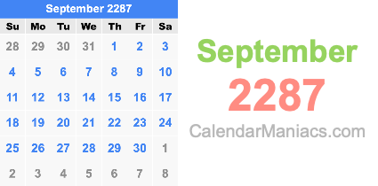 September 2287 Calendar September 2287