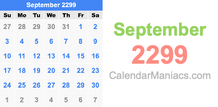 September 2299 Calendar September 2299