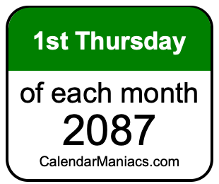 1st Thursday of Each month 2087