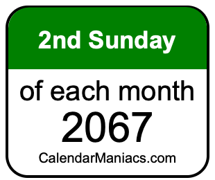 2nd Sunday of Each month 2067