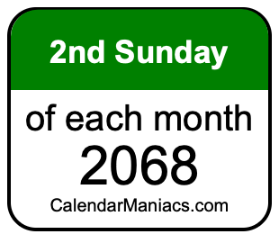 2nd Sunday of Each month 2068