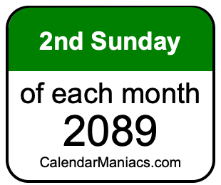2nd Sunday of Each month 2089