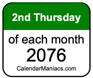 2nd Thursday of Each month 2076
