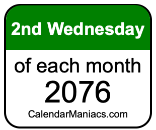 2nd Wednesday of Each month 2076