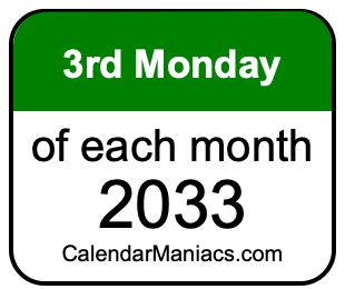 3rd Monday of Each month 2033