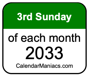 3rd Sunday of Each month 2033