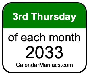 3rd Thursday of Each month 2033