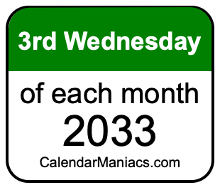 3rd Wednesday of Each month 2033